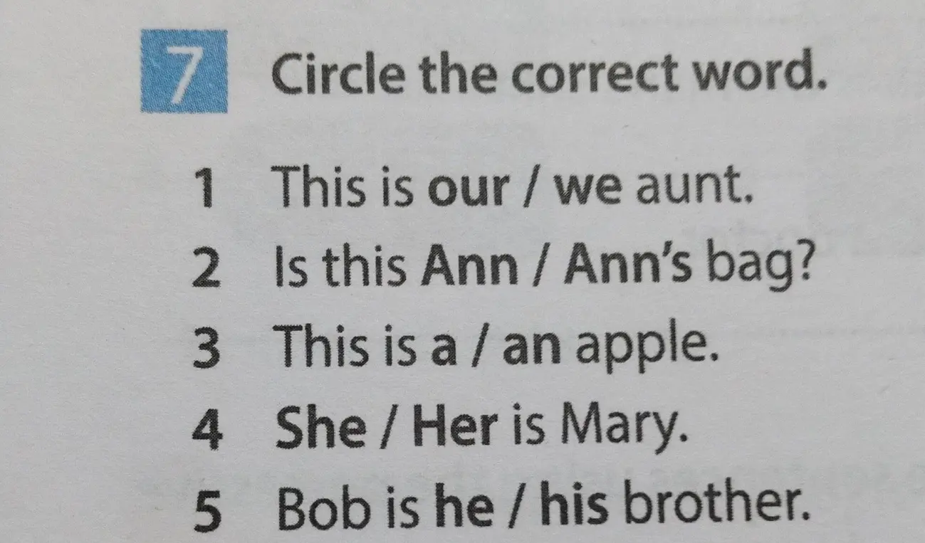 Выбери правильное слово в предложении 'This is our / we aunt'