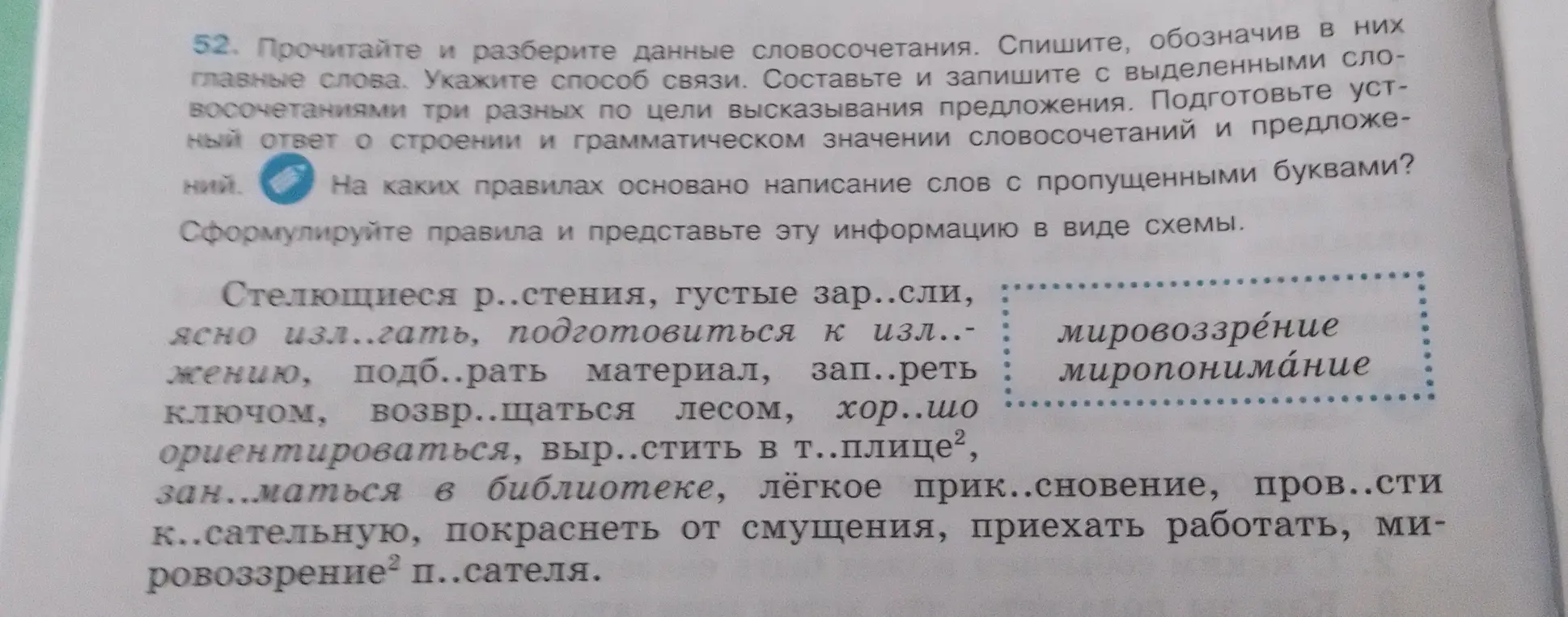 Ты просишь подобрать слова с пропущенными буквами и объяснить правила написания этих слов.
