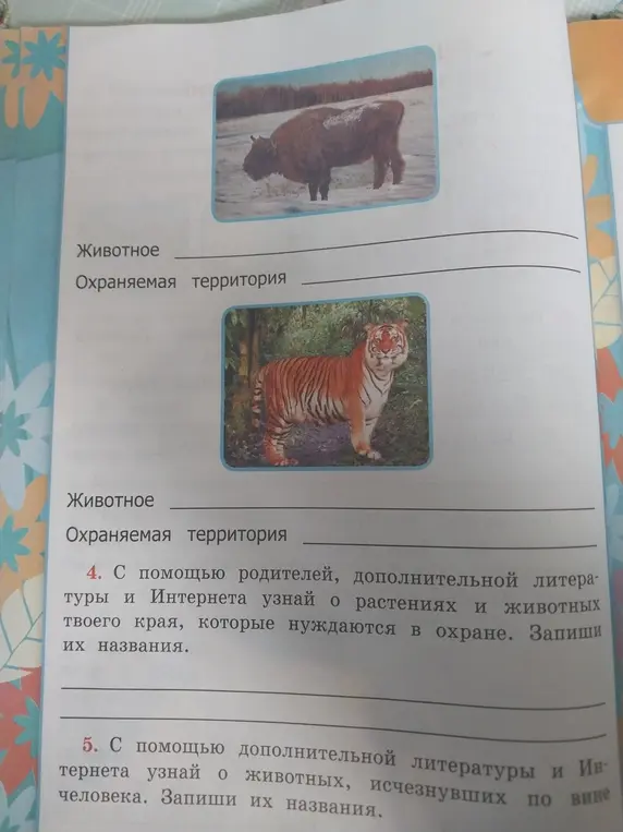 Предложи список животных и охраняемые территории, представленных на изображениях