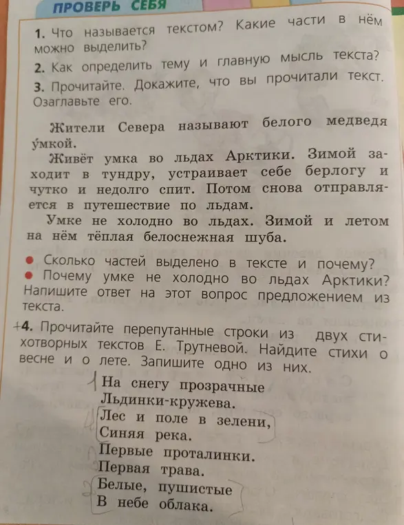 Объясни, что такое текст и какие части в нём можно выделить, как определить тему и главную мысль текста?