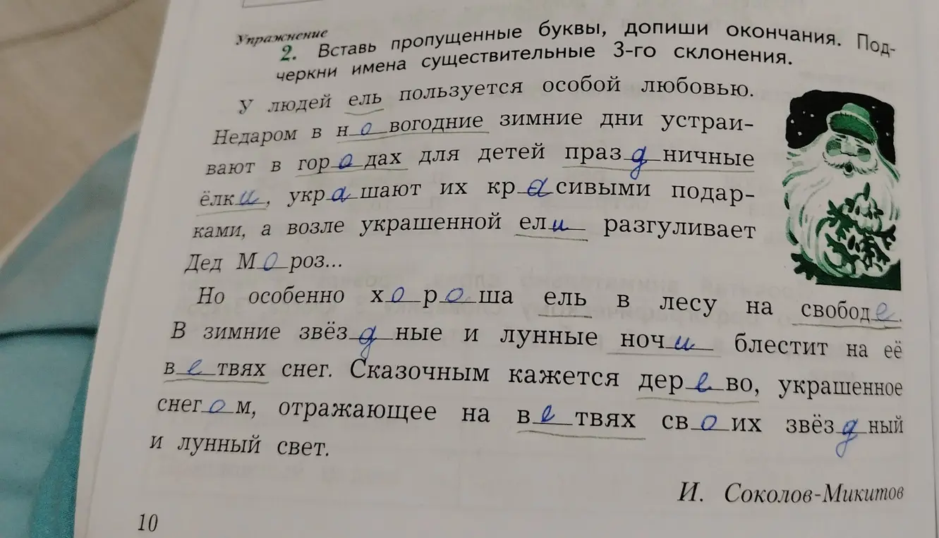 Вставь пропущенные буквы, допиши окончания и подчеркни имена существительные 3-го склонения в тексте