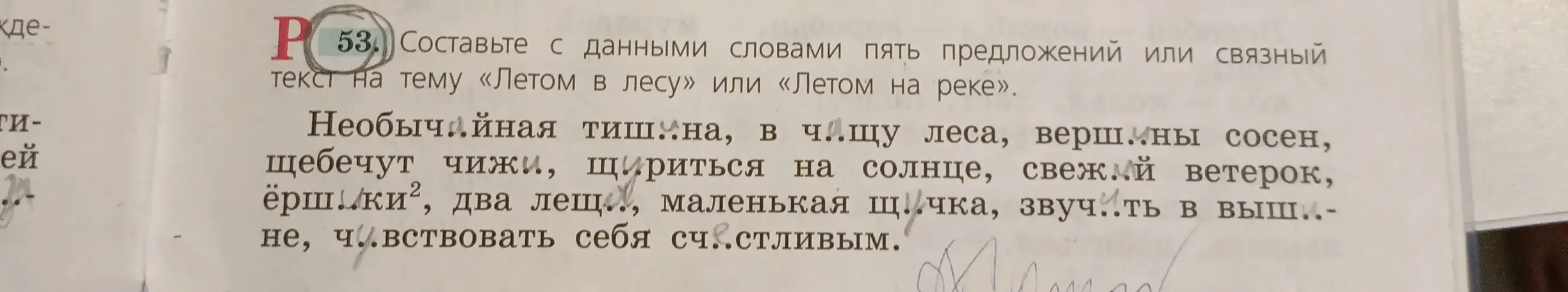 Составь с данными словами пять предложений или связный текст на тему «Летом в лесу».