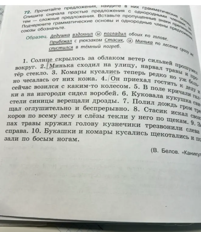 Прочитай предложения, найди в них грамматические основы