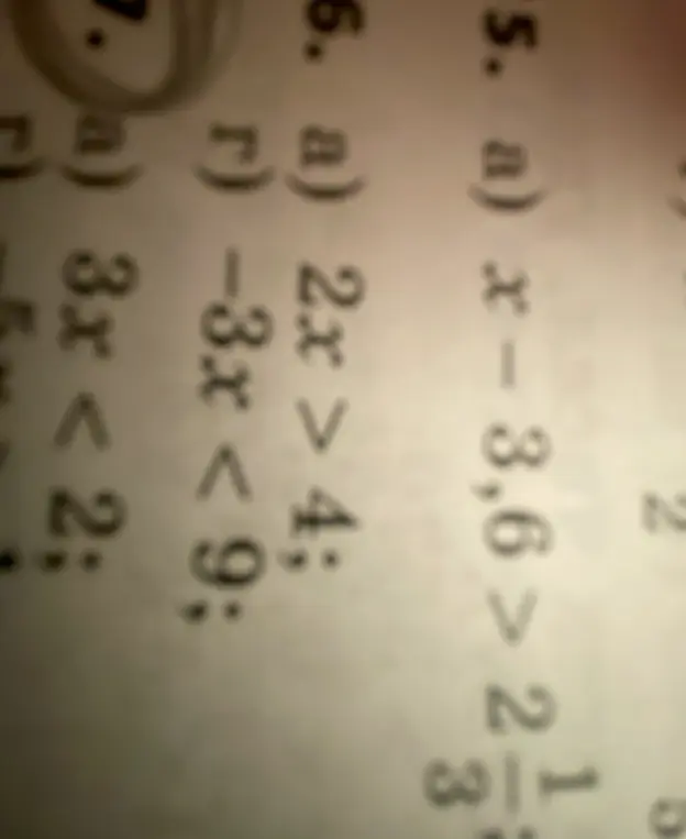 Ты просишь меня решить неравенства: x − 3,6 > 2 1/3; 2x > 4; -3x < 9; 3x < 2