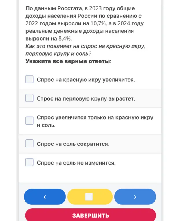Как повлияет рост доходов населения на спрос на красную икру, перловую крупу и соль?