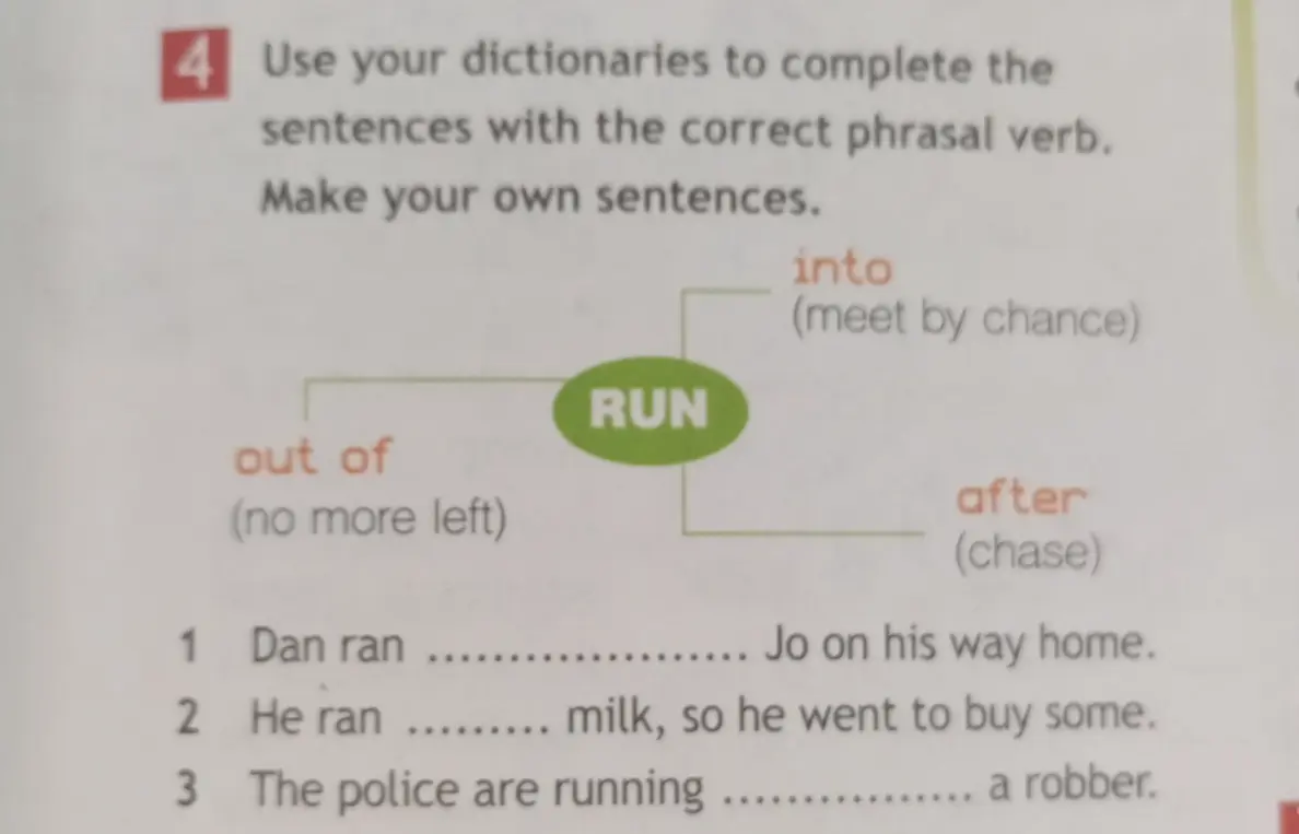 Помоги мне подобрать фразовые глаголы с 'run' в предложениях