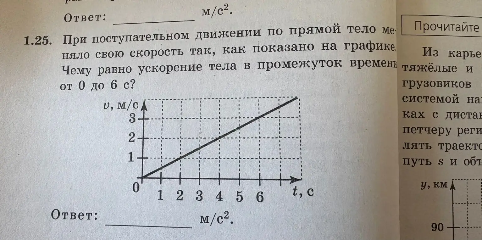 Определи ускорение тела в промежуток времени от 0 до 6 с, если при поступательном движении по прямой тело меняло свою скорость, как показано на графике