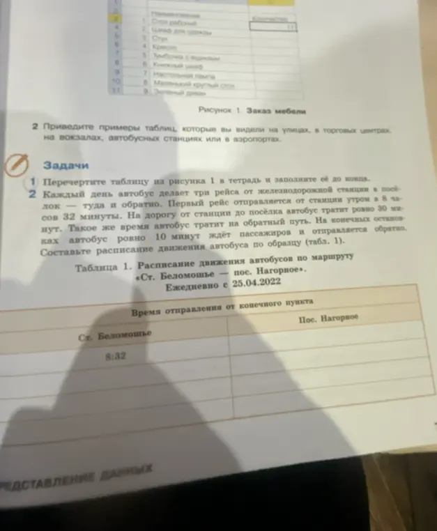 Составь расписание движения автобуса по маршруту «Ст. Беломошье – пос. Нагорное»