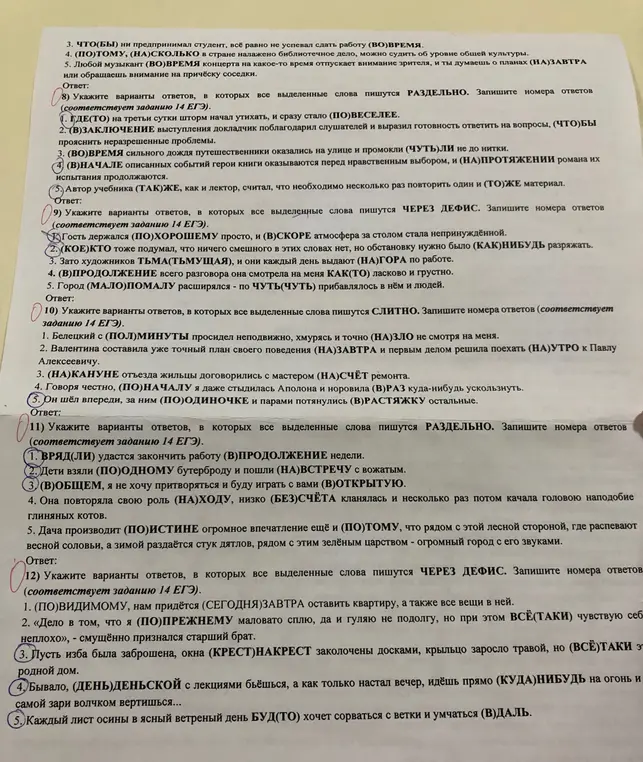 Укажи варианты ответов, в которых все выделенные слова пишутся раздельно, через дефис и слитно