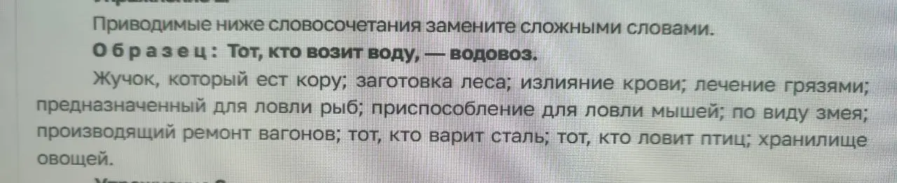 Замени приведённые словосочетания сложными словами: Жучок, который ест кору