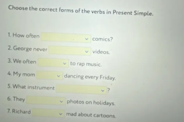 Выбери правильную форму глагола в Present Simple в предложении 'How often ... comics?'