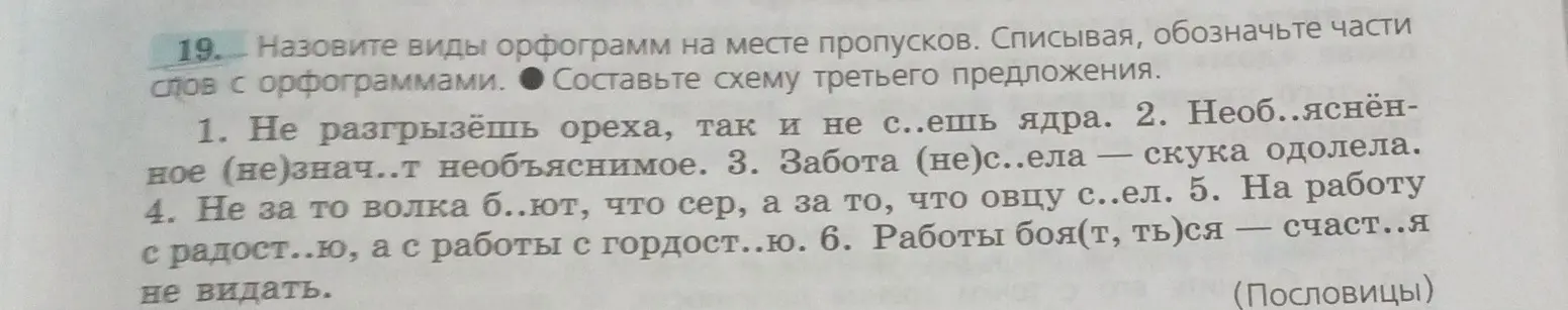 Назови виды орфограмм на месте пропусков в предложении 'Не разгрызёшь ореха, так и не с..ешь ядра'.