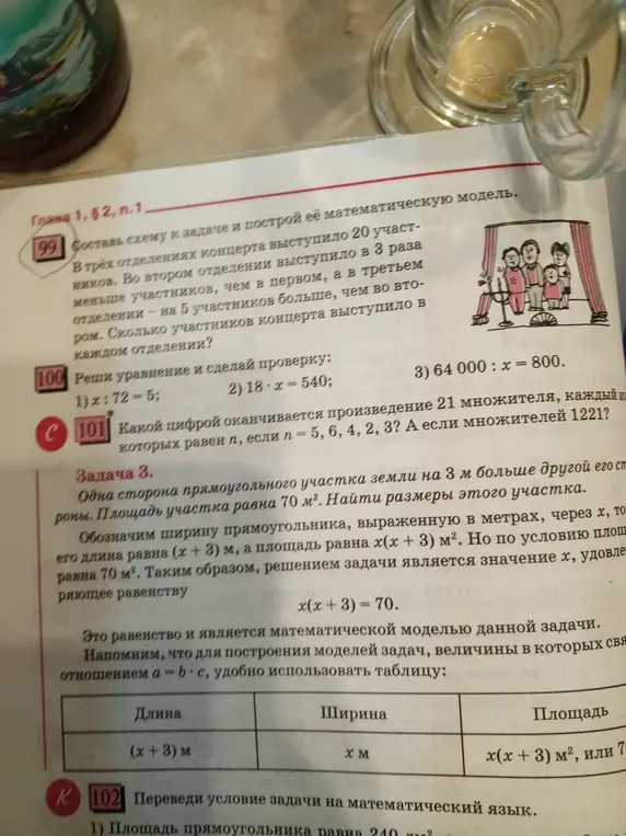 Составь схему к задаче и построй её математическую модель: В трёх отделениях концерта выступило 20 участников.
