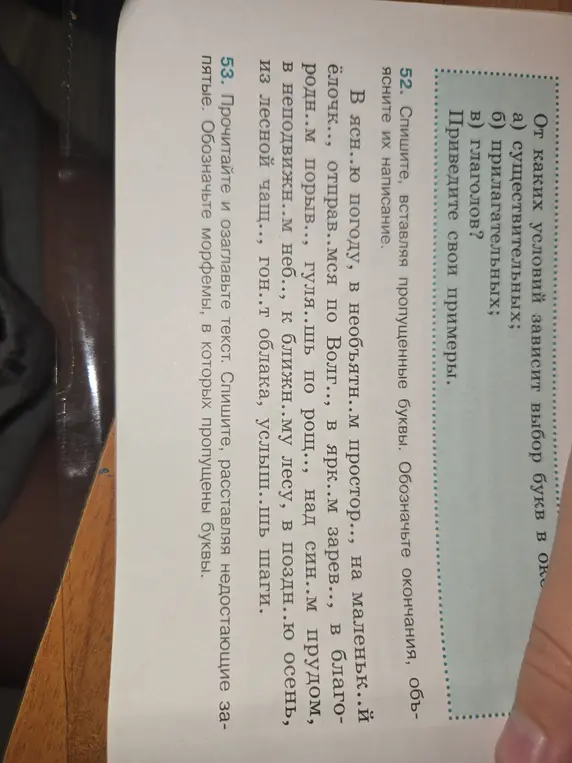 Выполни склонение и падеж над существительными и выдели окончание и задай вопросы к прилагательным в упражнении.