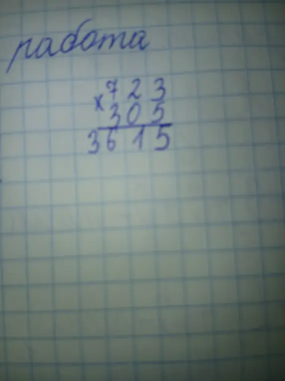 Покажи решение примера умножения в столбик 723 * 305