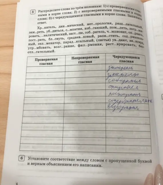 Можешь ли ты распределить слова по трём колонкам: с проверяемыми гласными в корне слова, с непроверяемыми гласными в корне слова, с чередующимися гласными в корне слова?
