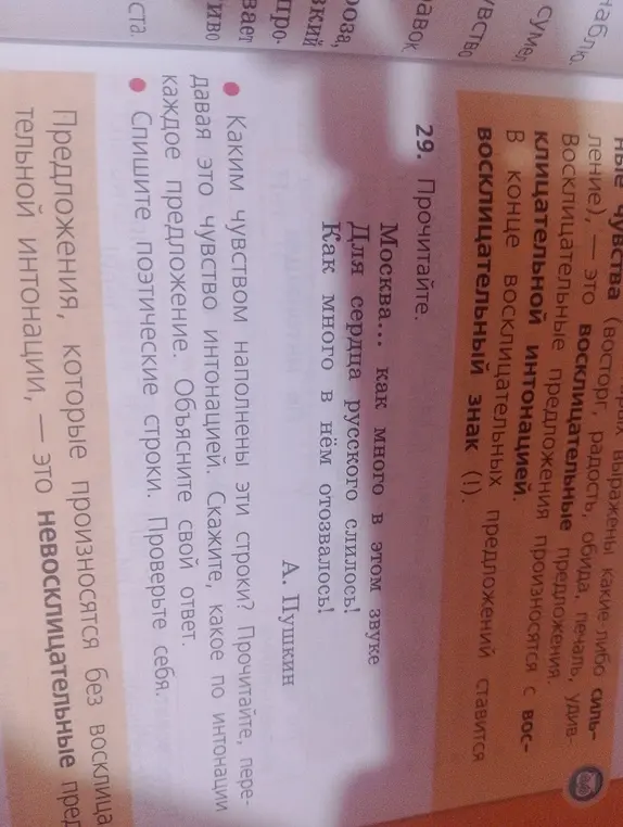 Определи, каким чувством наполнены строки в упражнении 29?