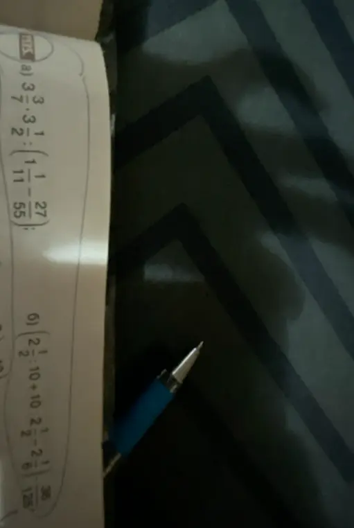 Помоги решить примеры: a) 3 3/7 * 3 1/2 : (1/11-27/55) и б) (2 1/2:10+10:2 1/6)-2 36/125