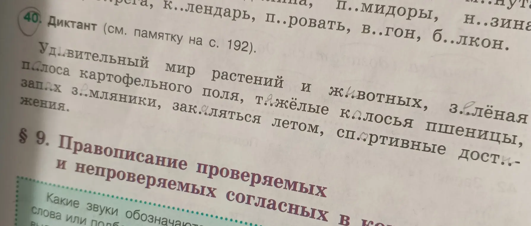 Ты просишь вставить пропущенные буквы в словах из упражнения 40 и в предложении.
