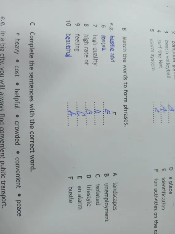 Соедини слова, чтобы получились фразы; закончи предложения, используя подходящее слово