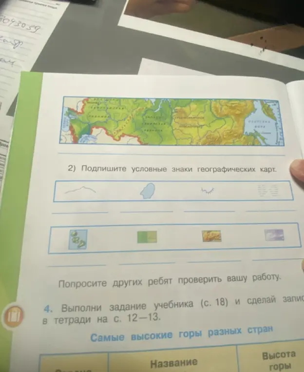 Подпиши условные знаки географических карт
