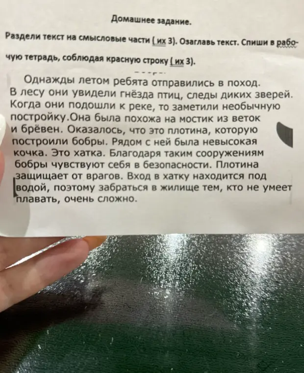 Раздели текст на смысловые части (их 3)