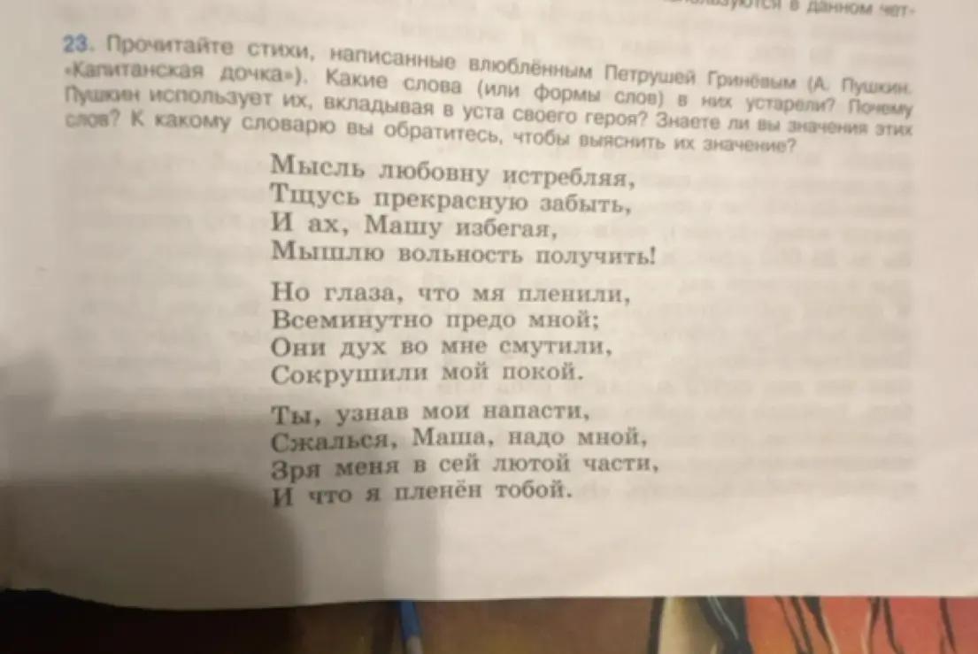 Какие слова в стихах из "Капитанской дочки" устарели?