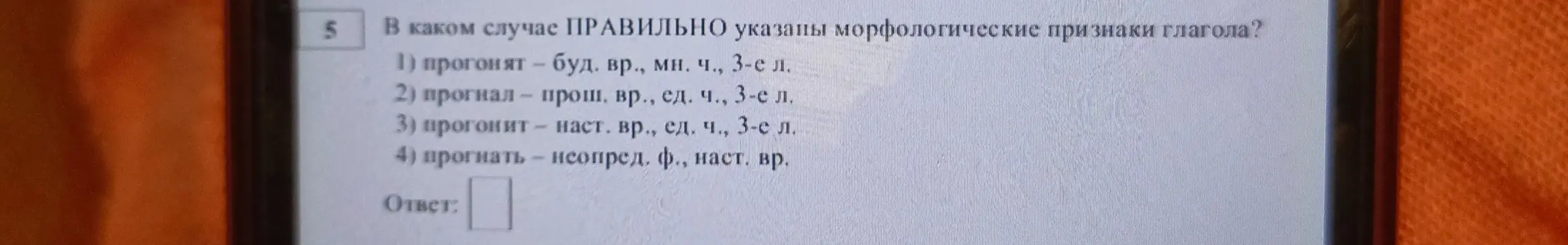 В каком случае ПРАВИЛЬНО указаны морфологические признаки глагола в задании 5?
