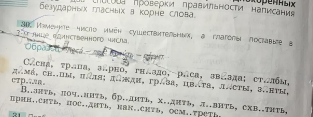 Помоги изменить число имён существительных и поставь глаголы в 3-м лице единственного числа