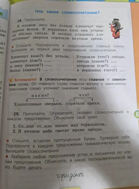 Выпиши из первых двух предложений словосочетания и определи, сколько словосочетаний в каждом предложении.