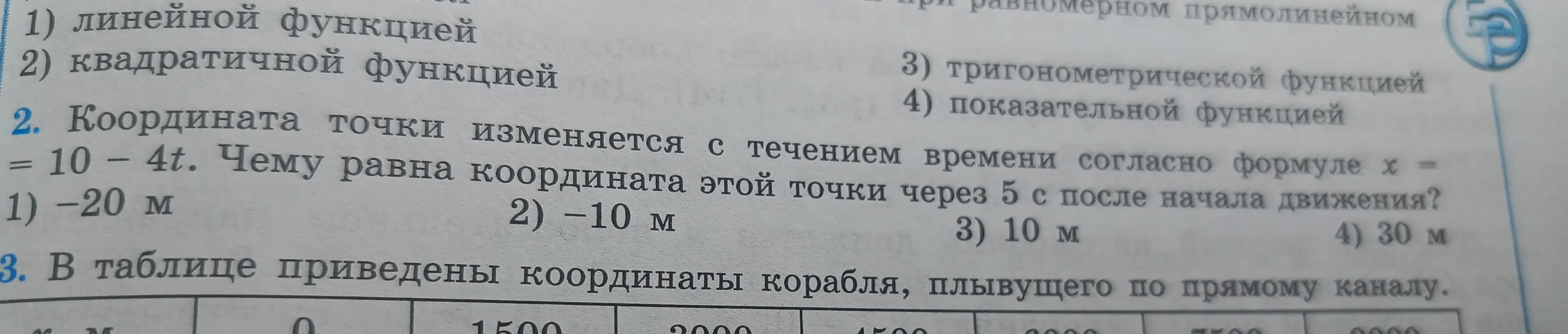 Чему равна координата точки через 5 с после начала движения, если координата точки изменяется с течением времени согласно формуле x = 10 - 4t?