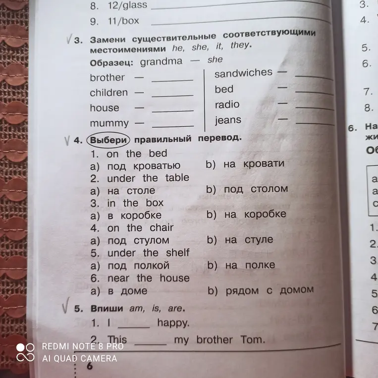 Помоги мне заменить существительные местоимениями (he, she, it, they) и выбрать правильный перевод.