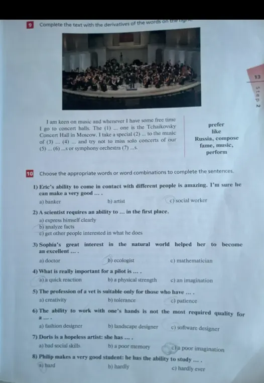 Выполни упражнения по английскому языку: дополни текст производными словами, выбери подходящие слова или словосочетания для завершения предложений.