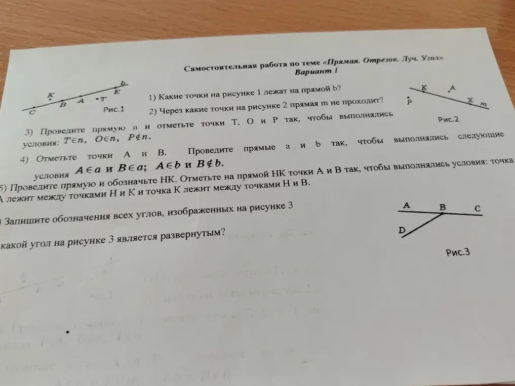 Какие точки на рисунке 1 лежат на прямой b?