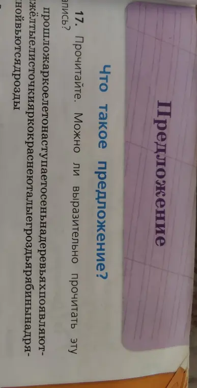 Объясни, что такое предложение, и посоветуй, как выразительно прочитать текст в упражнении 17