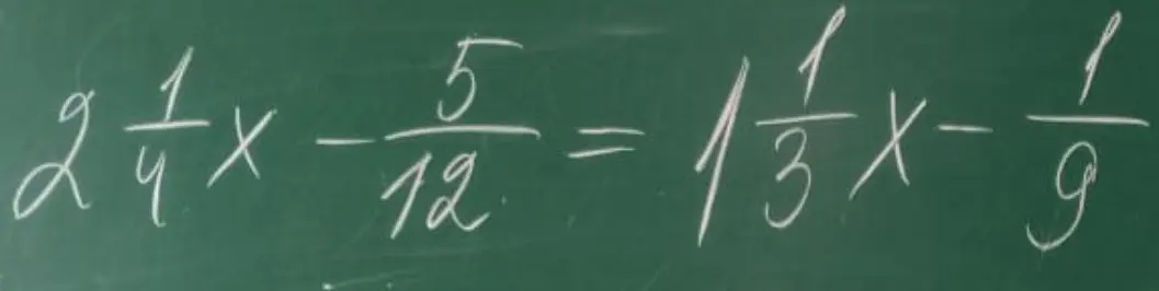 Реши уравнение 2 1/4x - 5/12 = 1 1/3x - 1/9