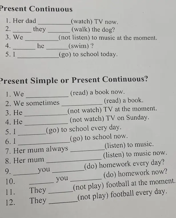 Заполни пропуски в предложениях, используя Present Continuous и Present Simple или Present Continuous.