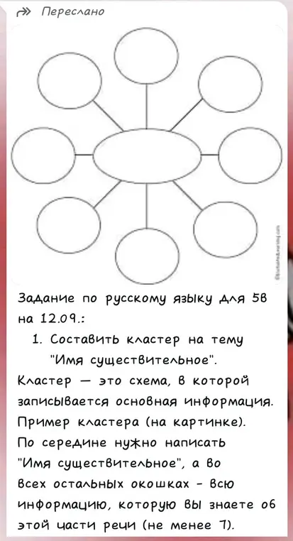 Помоги составить кластер на тему "Имя существительное"