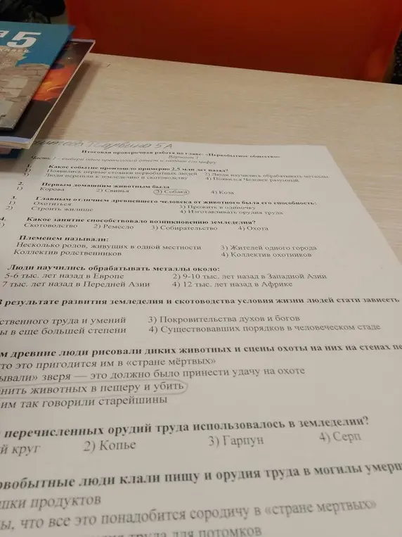 Ты можешь выбрать правильный ответ и записать его цифру на итоговой проверочной работе по теме «Первобытное общество»?