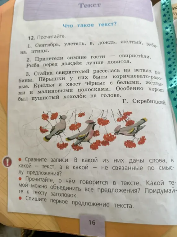 Сравни записи, в какой из них даны слова, в какой - текст, а в какой - не связанные по смыслу предложения?