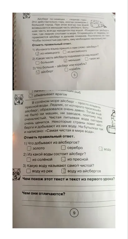 Ты можешь ответить на вопросы по текстам про айсберги и сравнить этот текст с текстом из первого урока?
