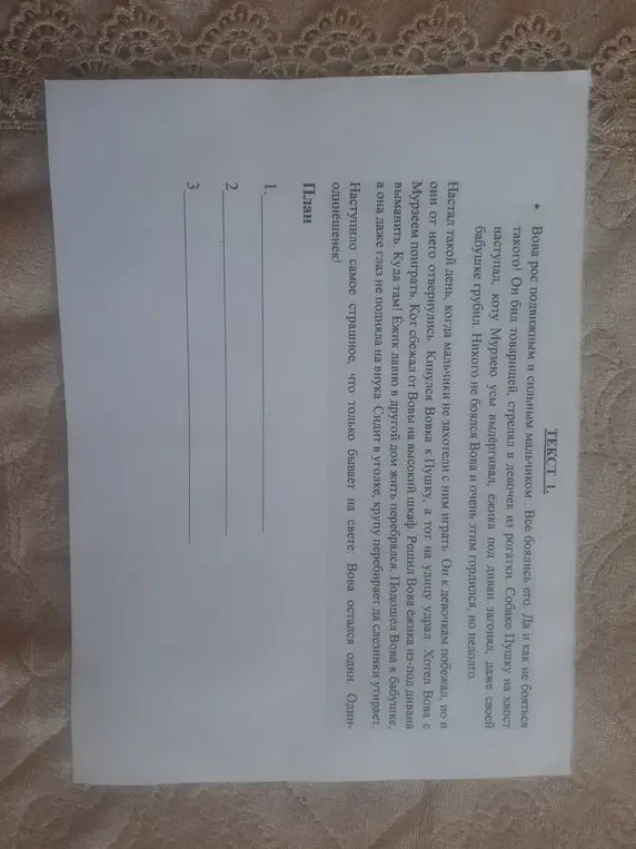 Составь план текста про Вову