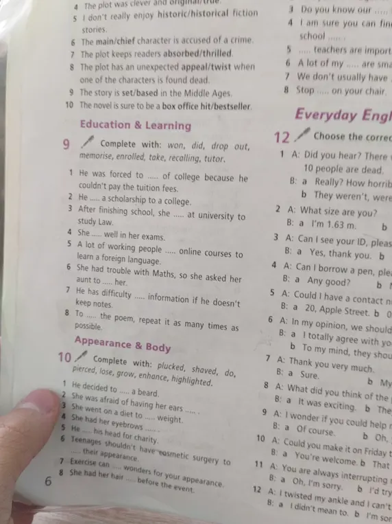Выполни упражнения 9 и 10: вставь подходящие слова в предложения