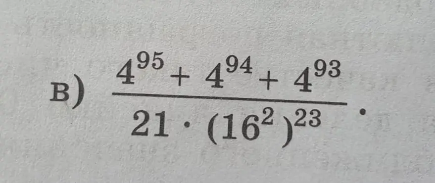 Вычисли значение выражения (4^95 + 4^94 + 4^93) / (21 * (16^2)^23)