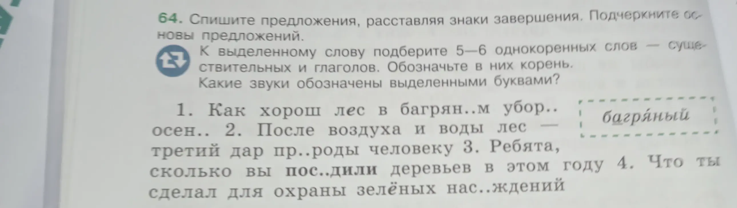 Спиши предложения, расставляя знаки завершения и подчеркивая основы предложений в первом задании.