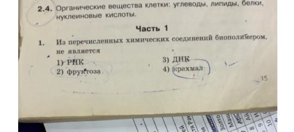 Объясни, из перечисленных химических соединений, что не является биополимером: РНК, фруктоза, ДНК или крахмал