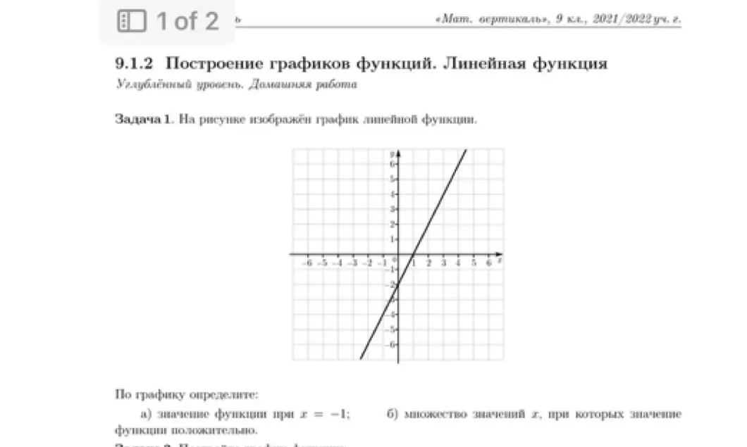 Определи по графику значение функции при x = -1
