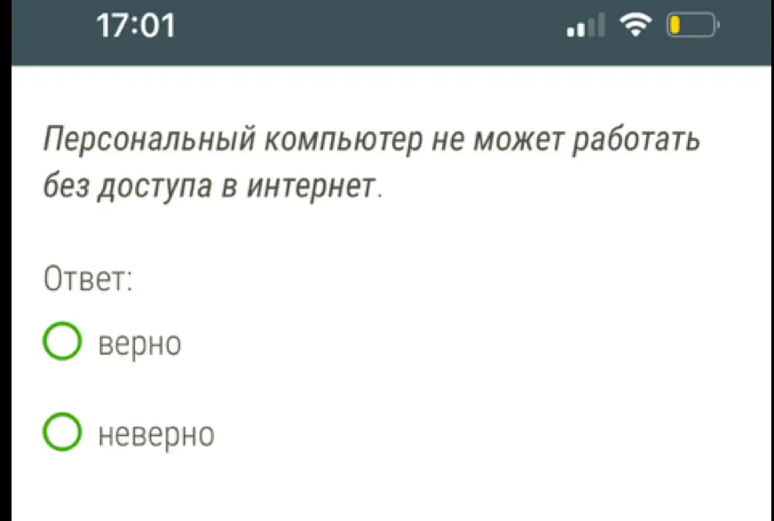 Ты утверждаешь, что персональный компьютер не может работать без доступа в интернет, это верно или неверно?