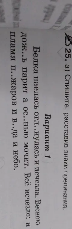Ты можешь списать текст и расставить знаки препинания в предложении: 'Белка наелась огл..нулась и исчезла.'