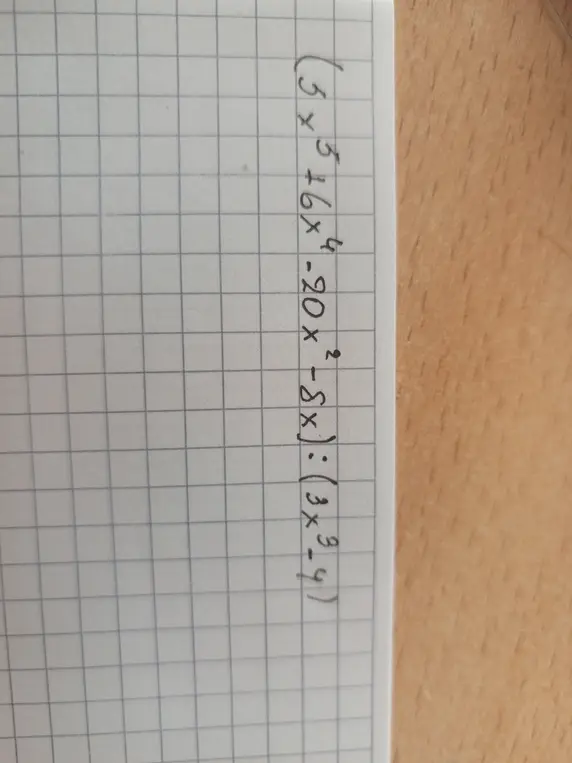 Помоги решить уравнение (5x^5 + 6x^4 - 20x^3 - 8x) : (3x^3 - 4)
